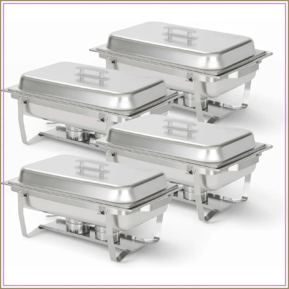 

4 Pack Chafing Dish Set – Stainless Steel Buffet Food Warmers with Lids, Trays & Fuel Holders for Parties, Weddings