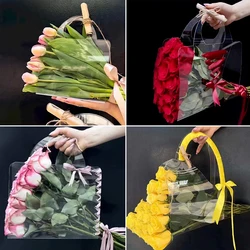 Transparent Flower Box With Handle Portable Flower Packing Bags Gift Contatiner Handbag Wedding Rose Wrapping Party Gift Box