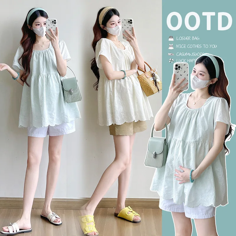 2026 New Baby Doll Style Maternity Top Loose Slim Fashion Versatile Blouse Fresh Cute Age Reducing Pregnancy Shirt For Pregnant