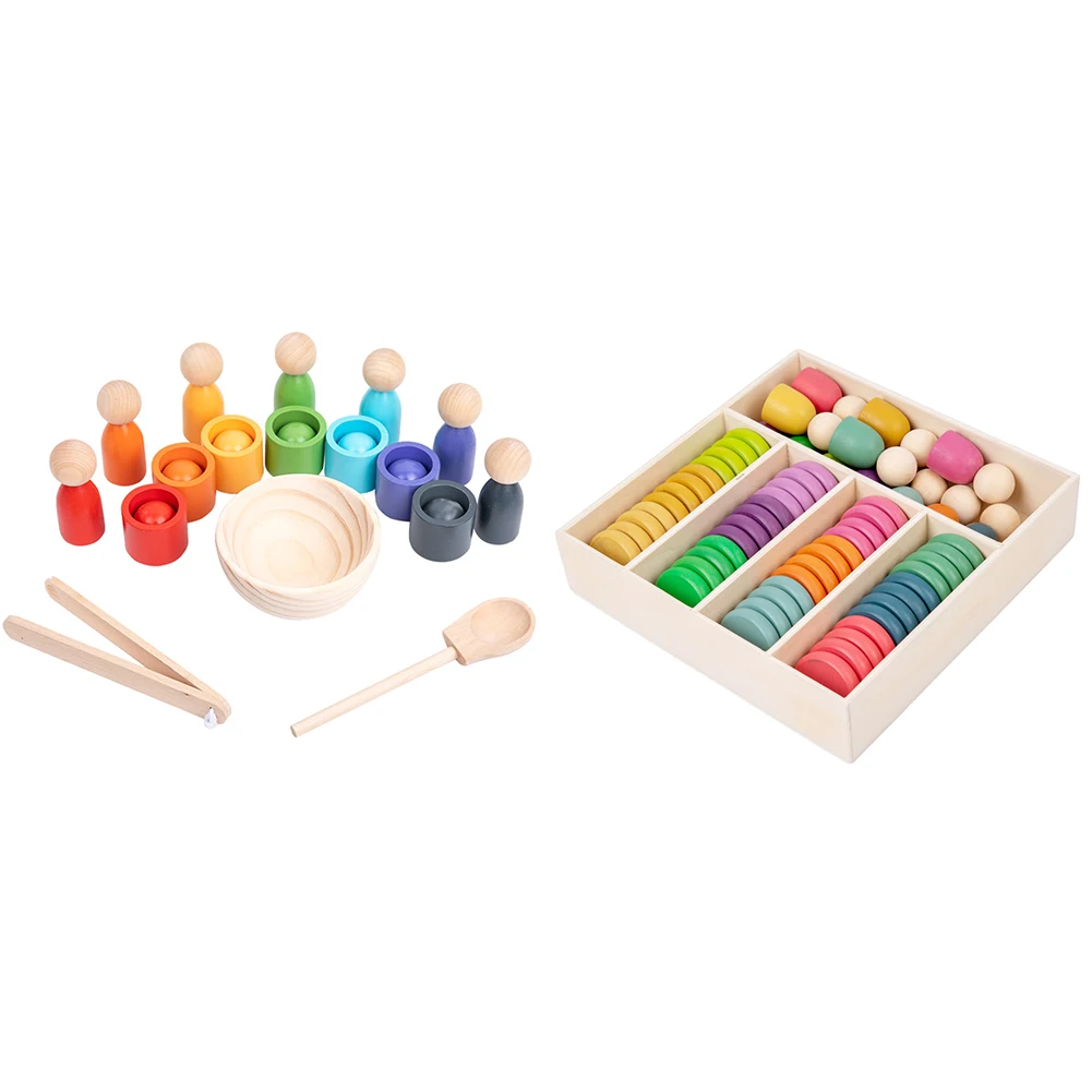 Wooden Montessori Sorting Game Multi-Purpose Montessori Color Sorting Toy Color Matching Toys for Outdoor Travel School