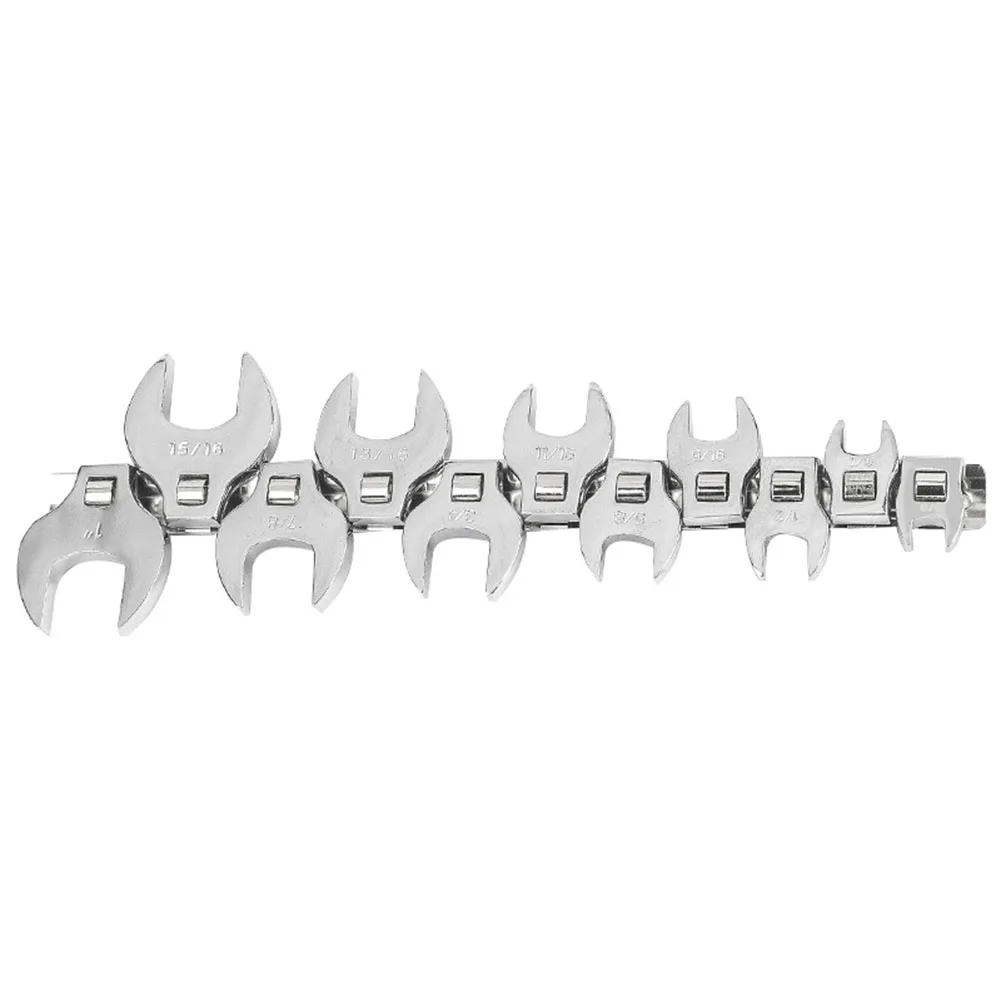 11 Piece Crowfoot Wrench Set Chrome Plated Carbon Steel 38 Inch Drive with Metric and SAE Sizes for Tight Space Applications