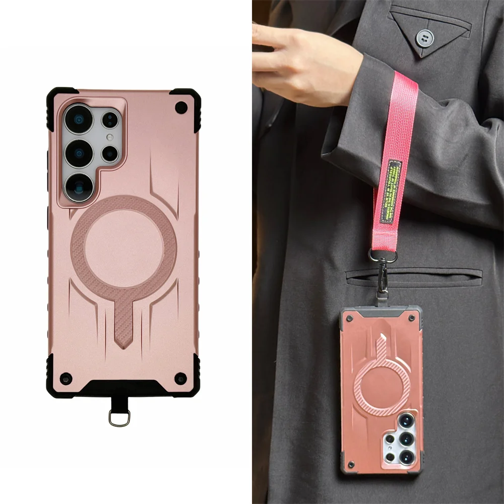 Luxury Lanyard Shockproof Magnetic Case for Samsung S25 Edge S24 Ultra S23 Plus FE A56 A55 A54 A36 A35 A26 A17 A16 A15 A14 Cover
