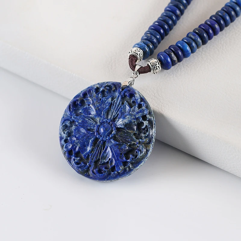 Natural Lapis Lazuli Beaded Necklace Jewelry Fashion Charm Accessories Handcarved Necklace Gifts  For Women Men 51x9mm 127g