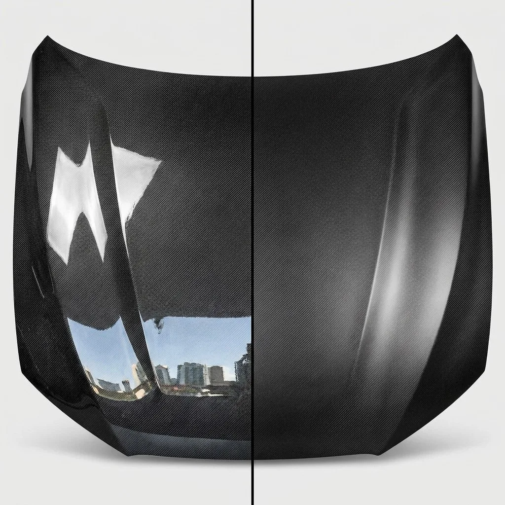 Matte Stealth Style Carbon Fiber Hood Satin Black Finish Custom Car Engine Bonnet