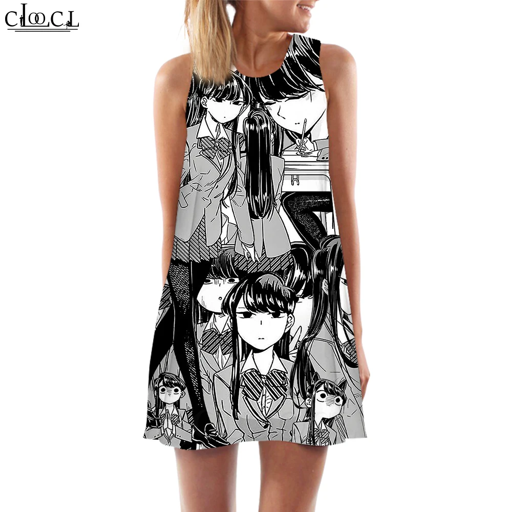 CLOOCL Women Tank Top Comics Komi Can't Communicate Graphics Print Loose Dress Fashion Short Casual Female Vest Sleeveless Dress