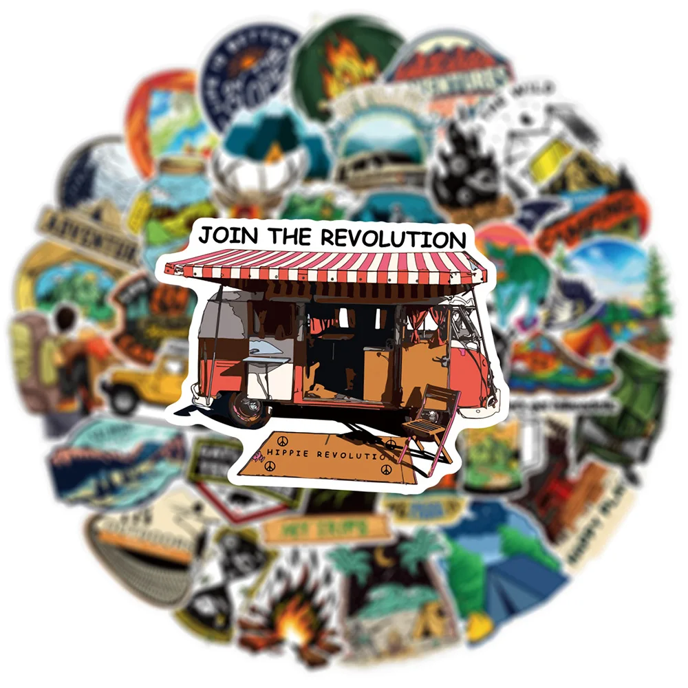 

10/30/50/100pcs Forest Hiking Camping Outdoor Travel Stickers DIY Laptop Phone Scrapbook Car Funny Cartoon Decals Decoration Toy