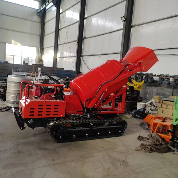 Compact Portable Rubber Track Concrete Mixer 1000L Diesel Hydraulic Self-loading Construction Site Mini Crawler Concrete Mixer
