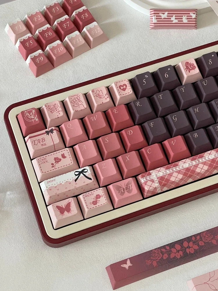 

150 клавиш Lost Rose колпачки для клавиш на заказ Cherry Profile PBT колпачки для клавиш милые розово-красные оригинальные колпачки для клавиш для игровой механической клавиатуры