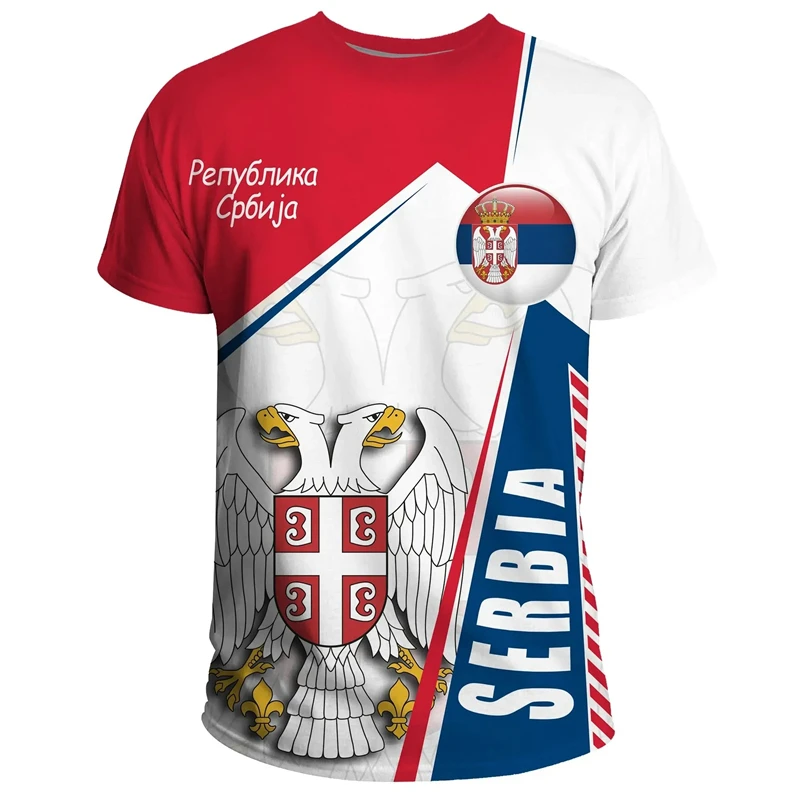 Summer New Serbia Men Women Casual T-shirt Serbia Flag National Emblem 3d Print Oversized Loose T-shirt Fashion Street Tops Tees