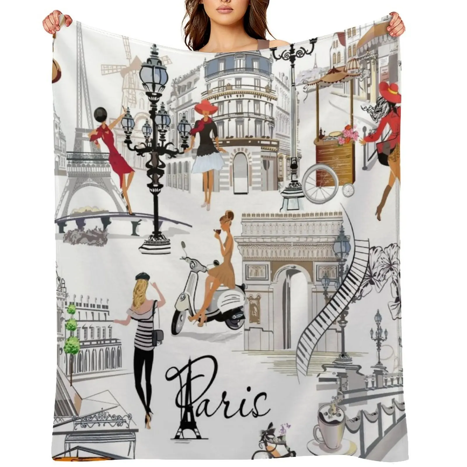 

Travel to Paris Throw Blanket Furrys bed plaid Baby Summer Beddings Blankets