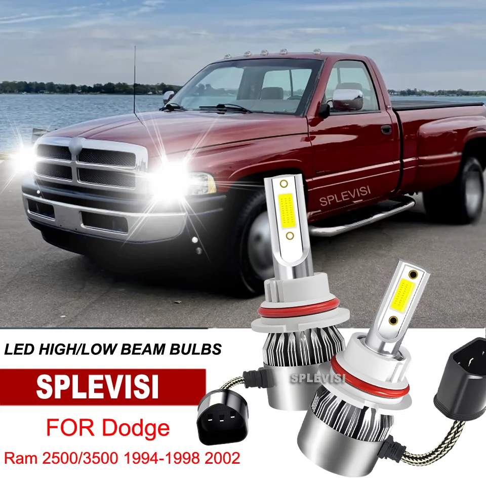 2x 9007 HB5 LED Headlight Hi/Low Beam Light Bulbs Low Power Consumption For Dodge Ram 2500/3500 1994 1995 1996 1997 1998-2002