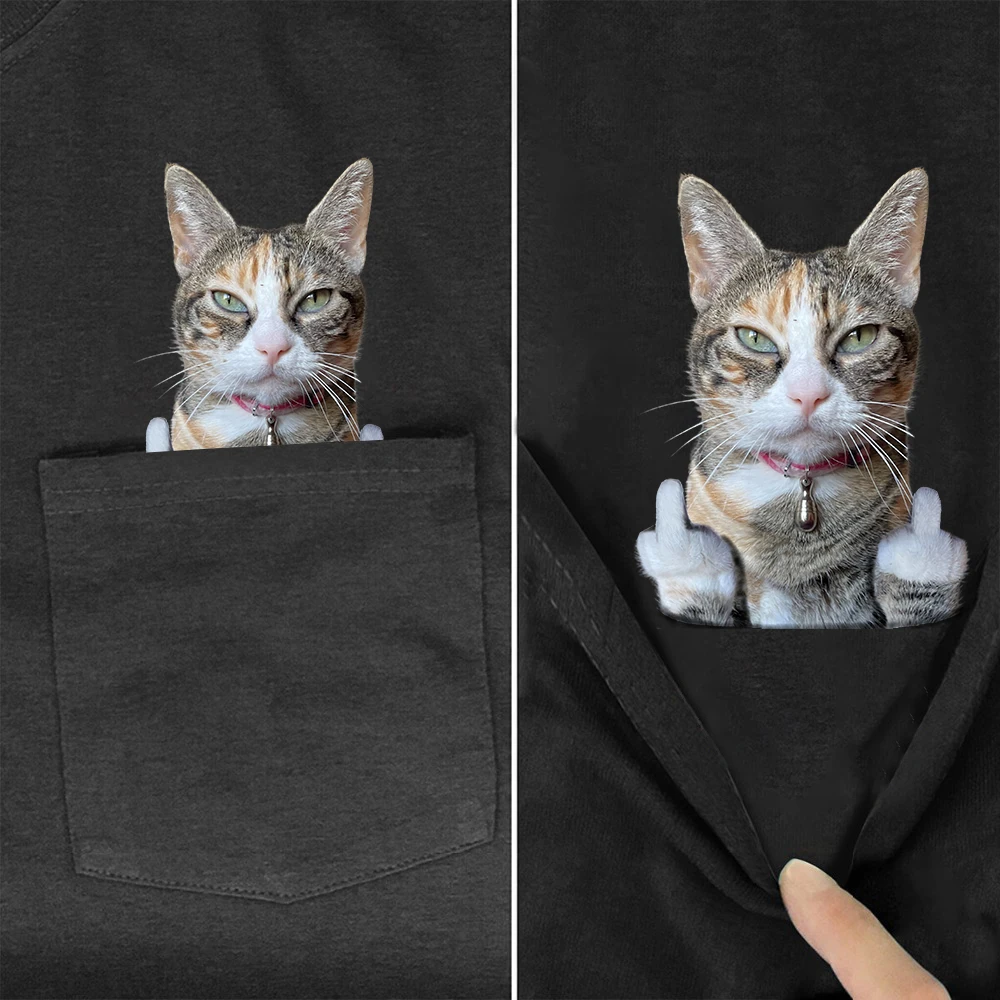 CLOOCL Cotton T-shirt Men's Clothing Double Finger Cat Printed Pocket T-Shirt Fashion Tees Tops Fashion Animal Summer Shirts