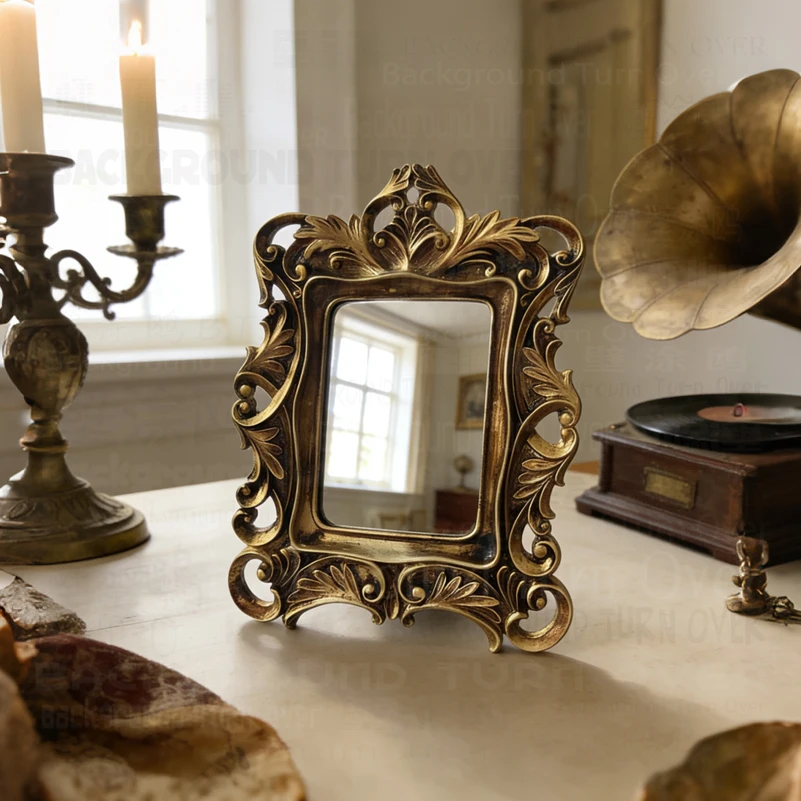 Miroir Antique Baroque doré Vintage, décoratif en bois doré, patine dorée ornée vénitienne, Style d'accent de salon M016