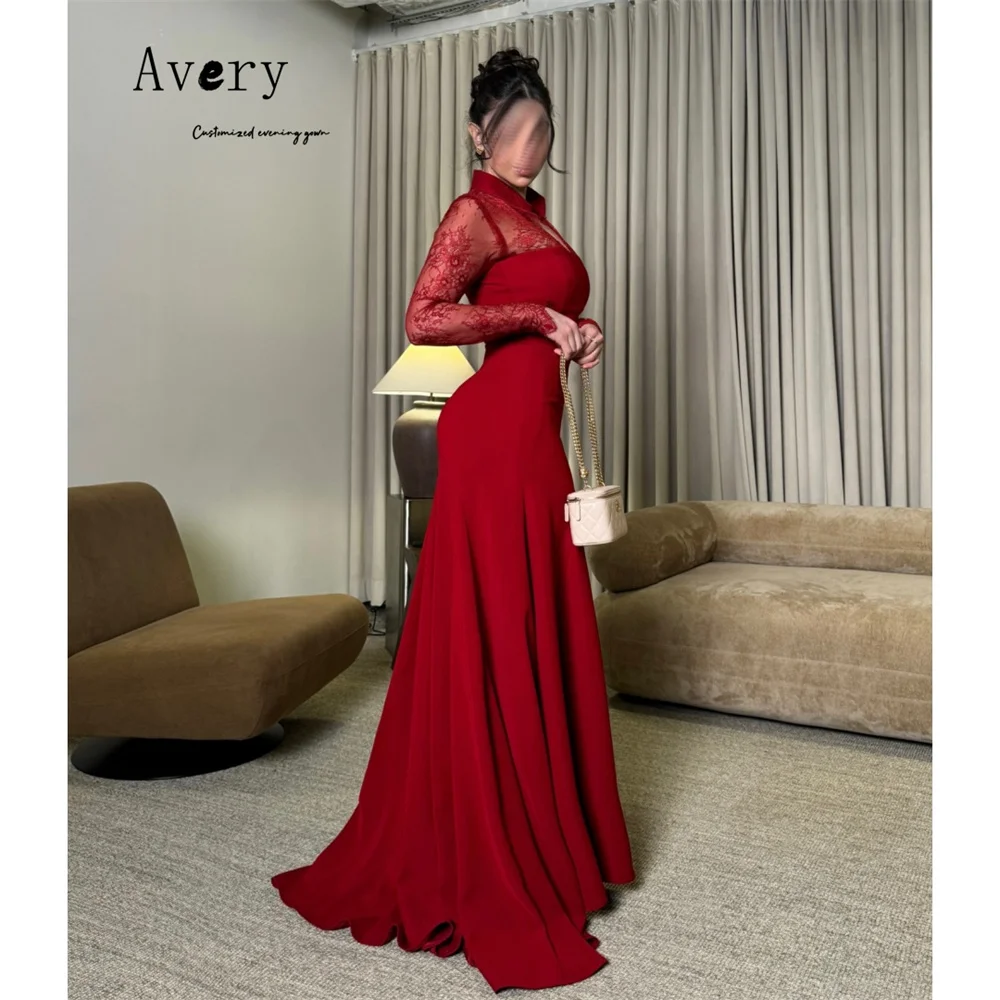 

Avery Custom Red Lace Long Sleeve Fishtail Chic Wedding Evening Dress for Event Woman Dresses for Wedding Party Elegant Gown