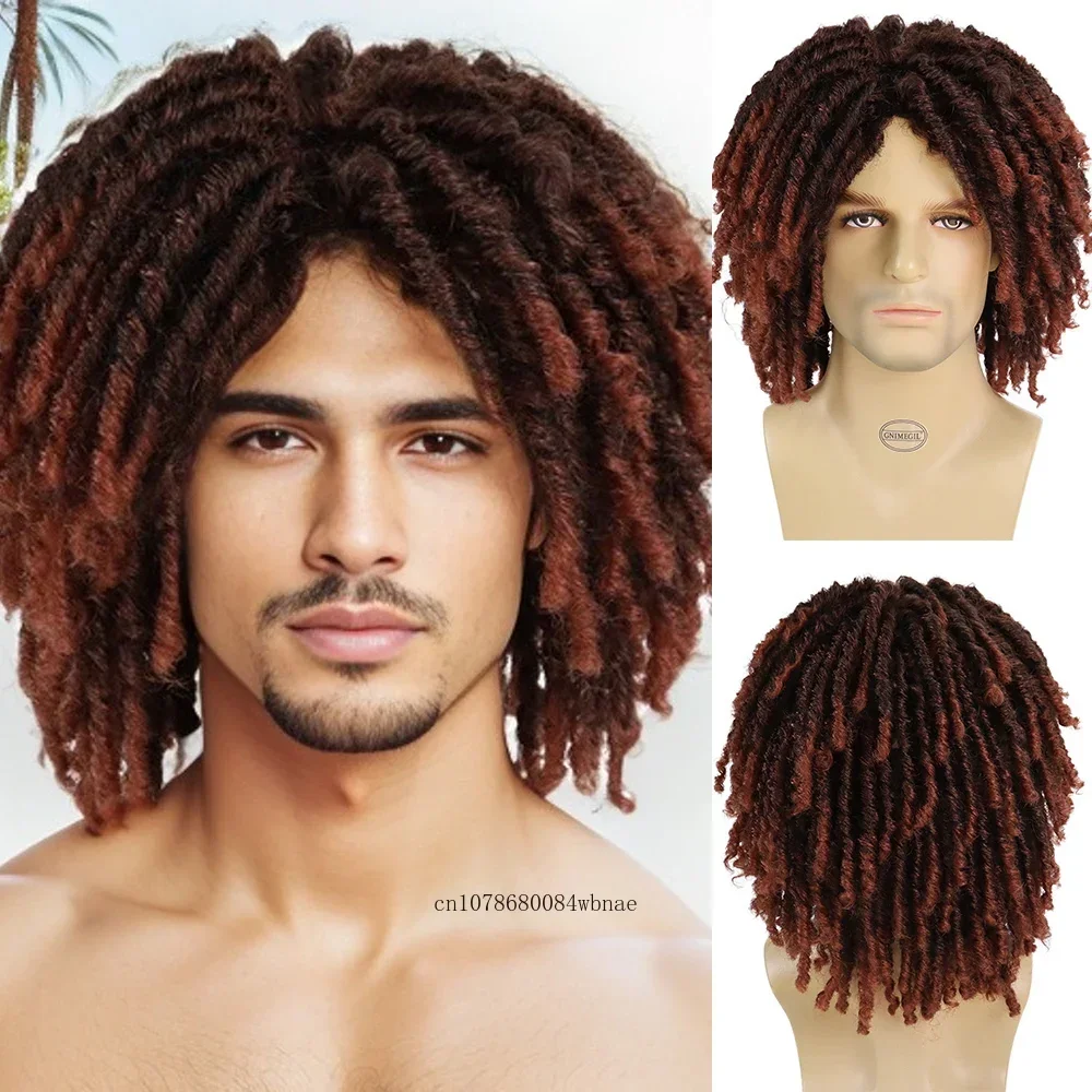 

Synthetic Afro Kinky Curly Wigs for Men Male Dreads Hair Short Ombre Auburn Twist Braided Wig Daily Cosplay Party Heat Resistant