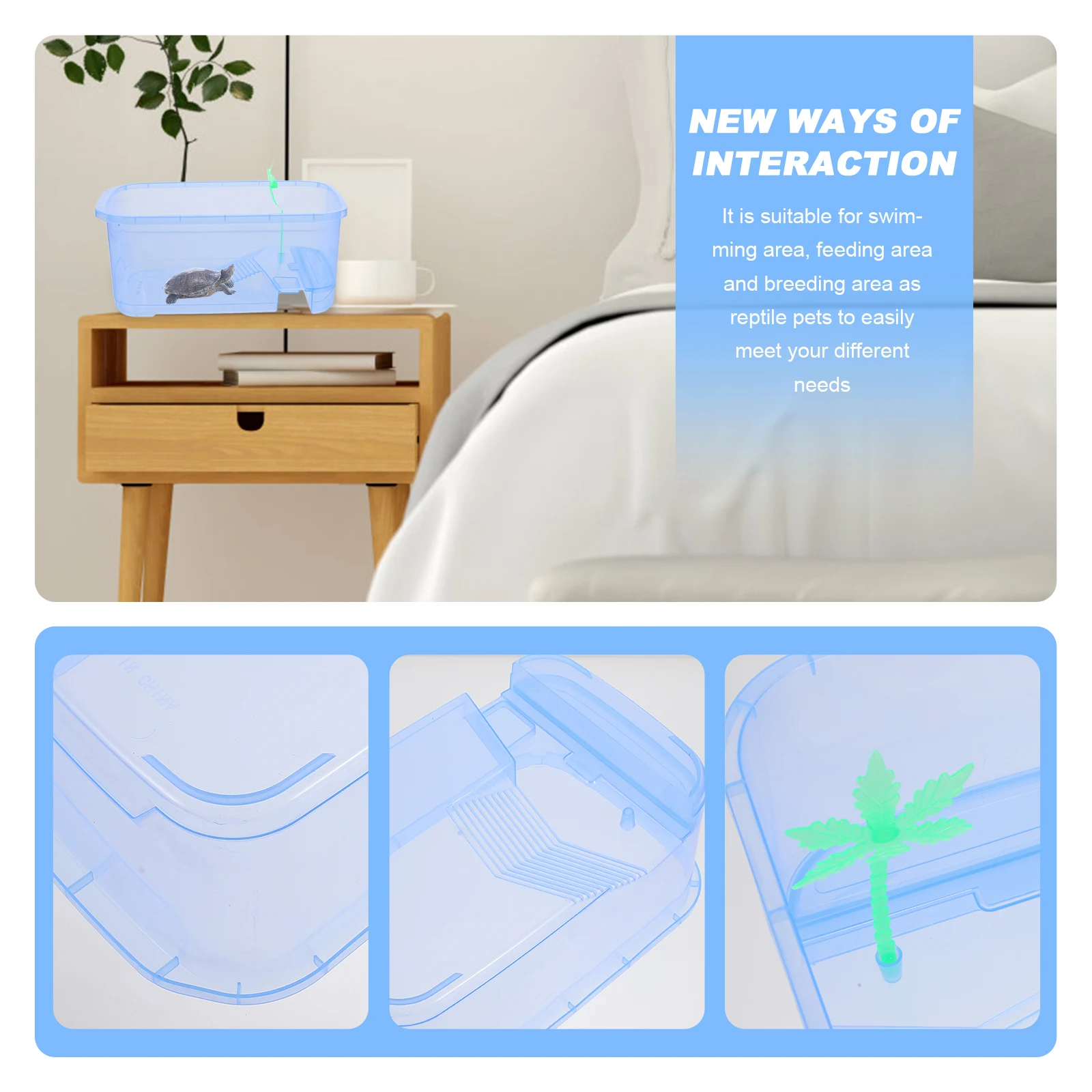 

1Set Plastic Turtle Tank Durable Nondeformation Reptile Breeding Box Feeding Space Basking Area Reptile Feeding Box