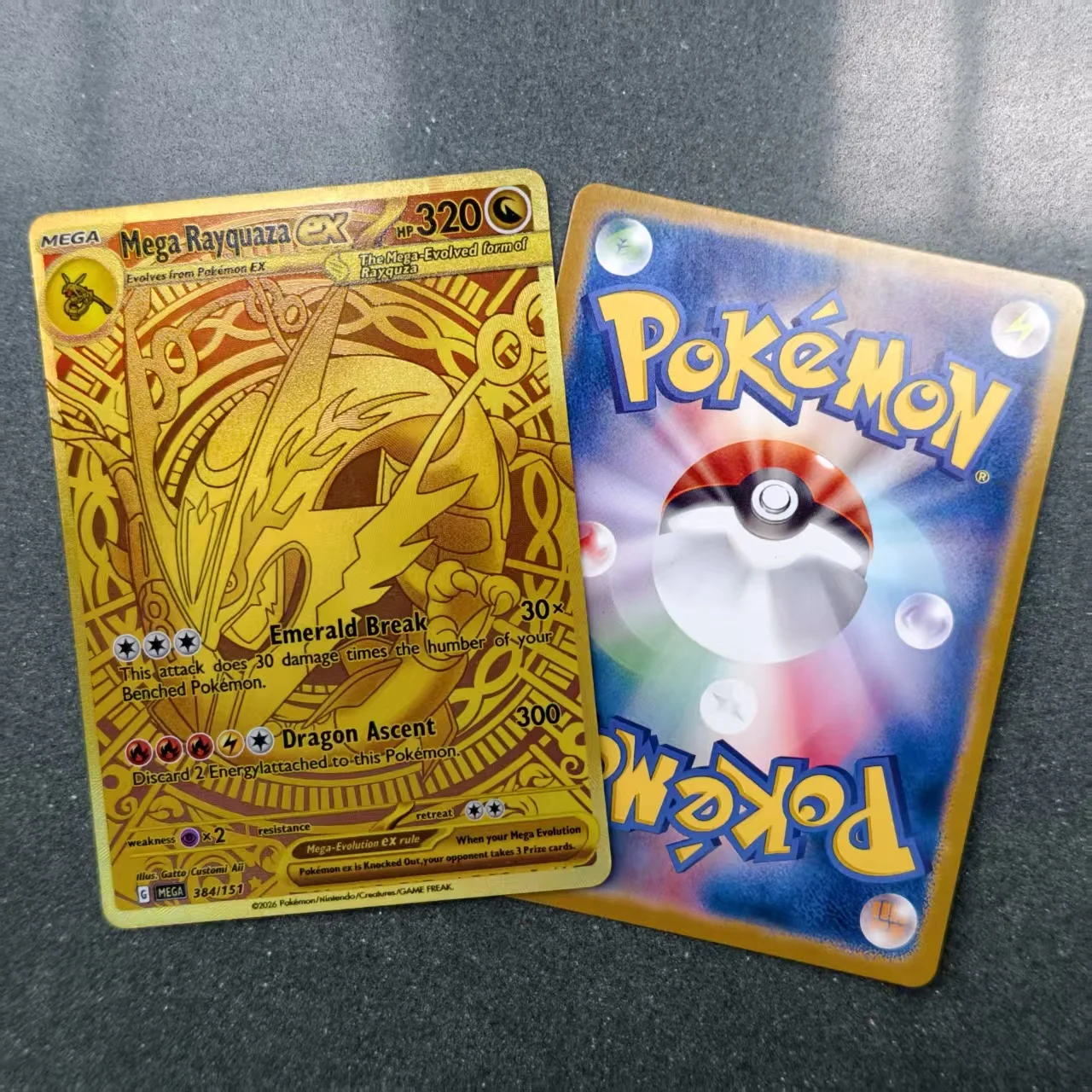 6PCS/TCG PKM Cards Wrong card back Gold Mega Rayquaza EX Holo Texture DIY Self Made Single Card Classic Game Anime Cards