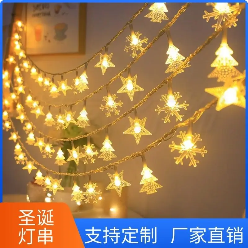 LED Snowflake String Light Battery Powered Bedroom Outdoor Garden Fairy Garland Lamp Wedding Party New Year Christmas Decoration