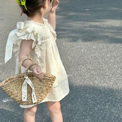 Fashion Baby Girl Princess Cotton Dress Infant Toddler Child Lace Fly Sleeve Vestido Flower Hollow Out Baby Clothes1-10Y