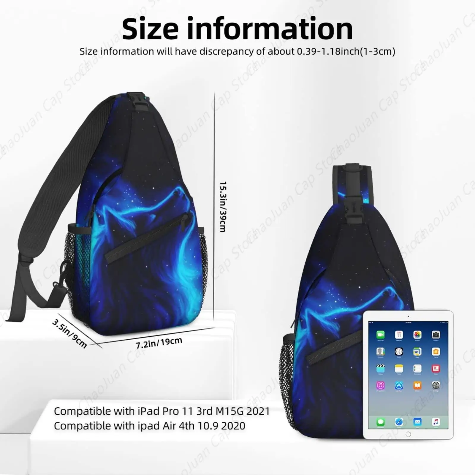 حقيبة Galaxy Wolf Sling للنساء حقيبة كتف كروس كاجوال حقيبة ظهر للرجال حقيبة صدر للصالة الرياضية وركوب الدراجات والسفر والمشي لمسافات طويلة