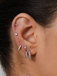 6 Pairs Small CZ Hoop Stud Earrings for Women, Huggie Hoop Earrings Tiny Flat Back Stud Earrings for Cartilage Helix Tragus