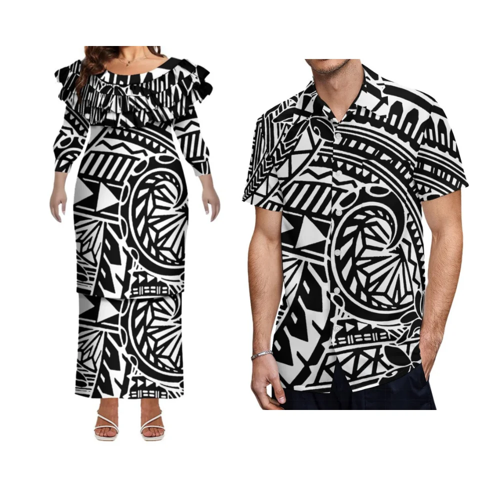 Camicie da uomo polinesie su misura estive senza impuestos Design retrò Foglia di loto in pizzo Girocollo Abiti da donna Abiti da coppia