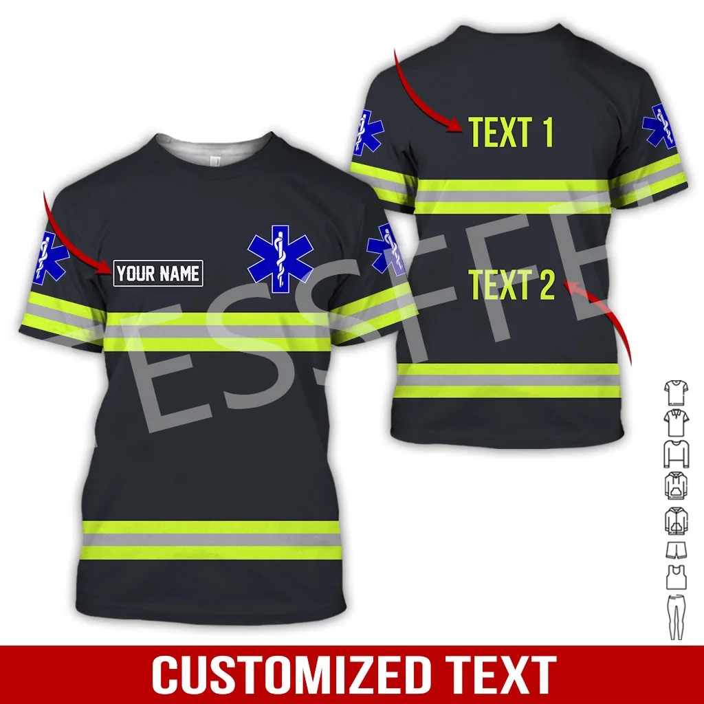 Custom Name Cosplay EMS EMT Medical Paramedic Worker Tattoo 3DPrint Summer Harajuku Streetwear Short Sleeves Casual T-Shirts X2