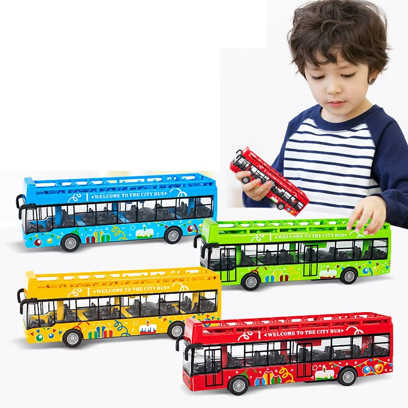 Double Decker Bus City Tour Alloy ABS Car Model Simulate Exquisite Interesting Bus Children Toys Christmas Gifts