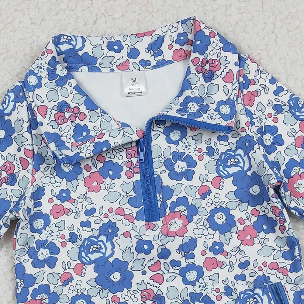 بلوفر بأكمام طويلة مزين بالزهور باللون الأزرق والوردي للفتيات الصغيرات مع جيوب بسحاب ملابس لليوجا النشطة للأطفال