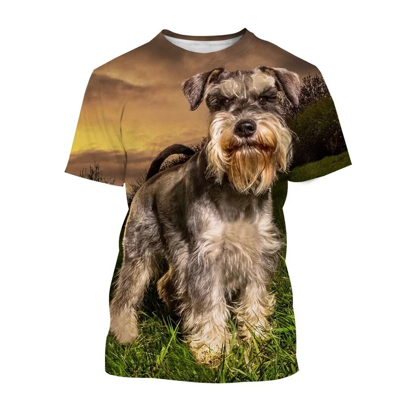 Animal Schnauzer Puppy 3D Print T-shirt Summer Men Woman Casual Cute Dog T Shirts Streetwear Kids Harajuku Tees Top Man Clothing