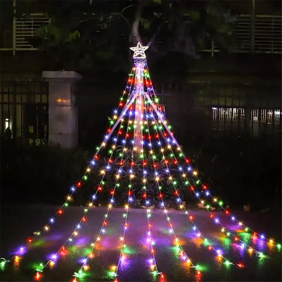 Luces de hadas de cascada impermeables para exteriores, guirnalda de luces de cadena para decoración de jardín, Año Nuevo, Navidad, 8 modos, 350led