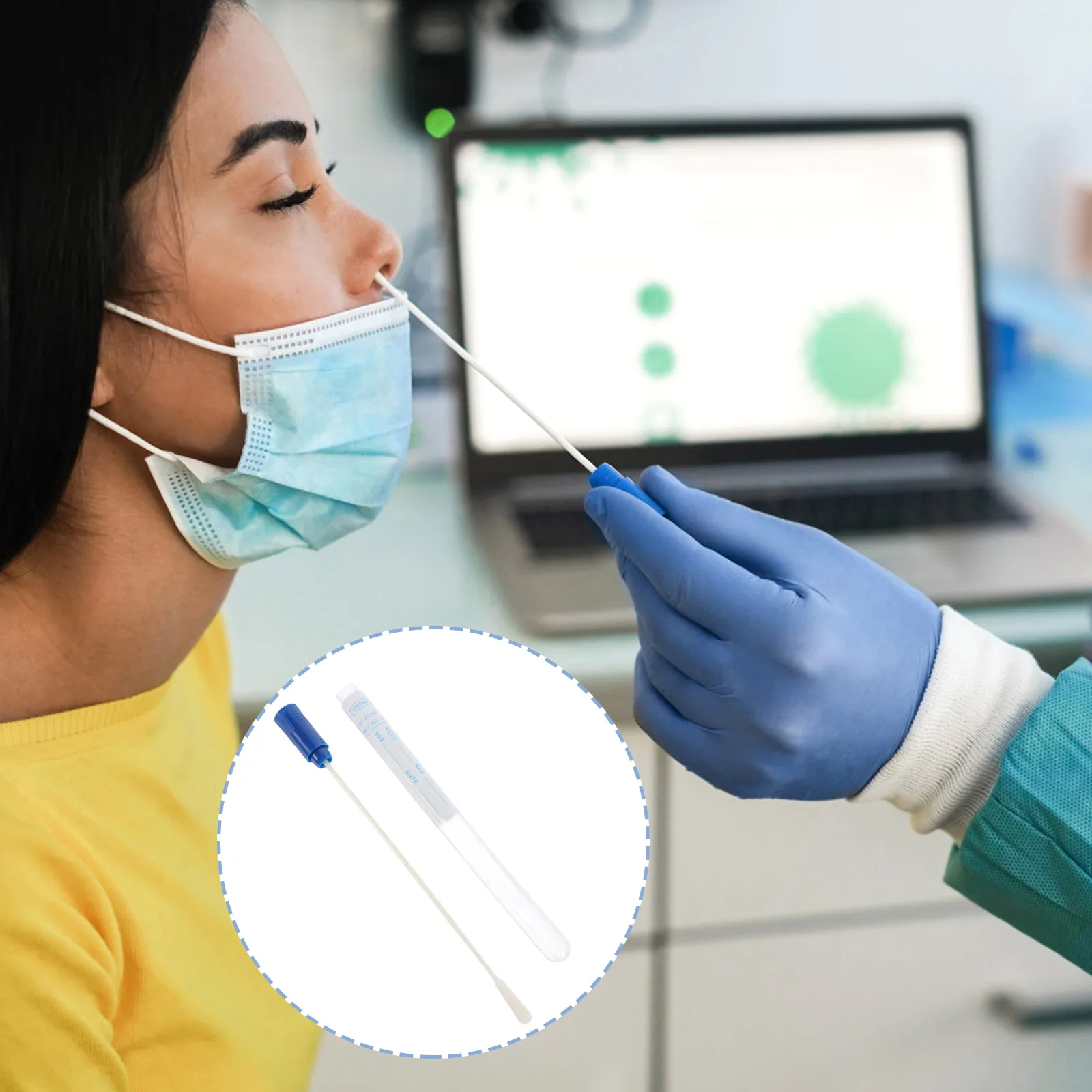 50 ชุด Pharyngeal Swab ทิ้ง Oral Swabs 8 ซม.แตกหักปราศจากเชื้อ Flocked Sampling อุปกรณ์เสริมแบบพกพา Collection Kit