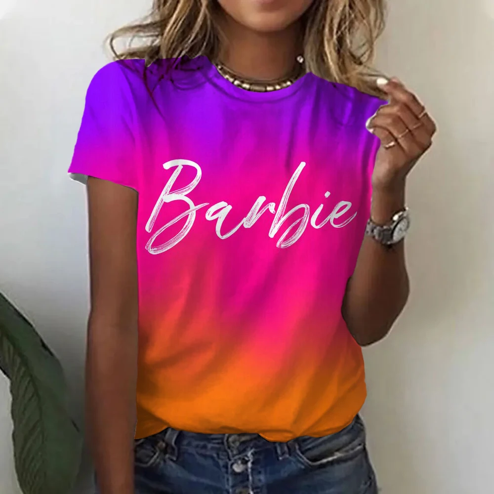 2024 New Women's T-Shirt Short-Sleeved Barbie Cartoon Spring And Summer Casual Round Neck Printed Goddess Simple Style T-Shirt