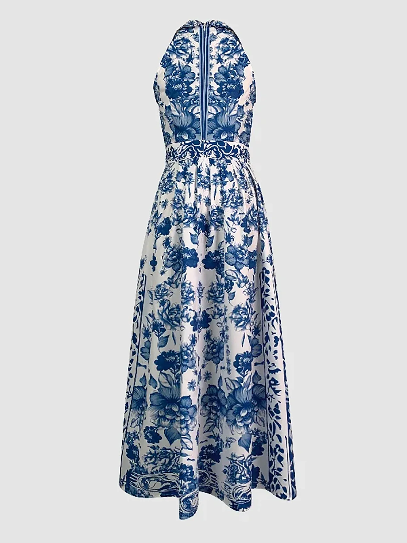Women's Plus Size Halter Elegant Sleeveless Tank Dress Floral Printed Vintage Ethnic Pleated Summer Casual Evening Dresses