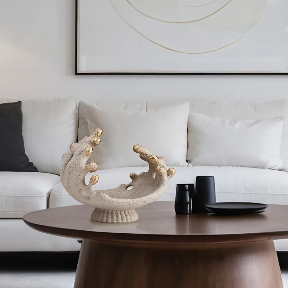 

Coral Resin Decorative Bowl with Gold Tips Modern Wave Shaped Storage Tray Keys Home Office Tabletop Coastal Style Accent Piece