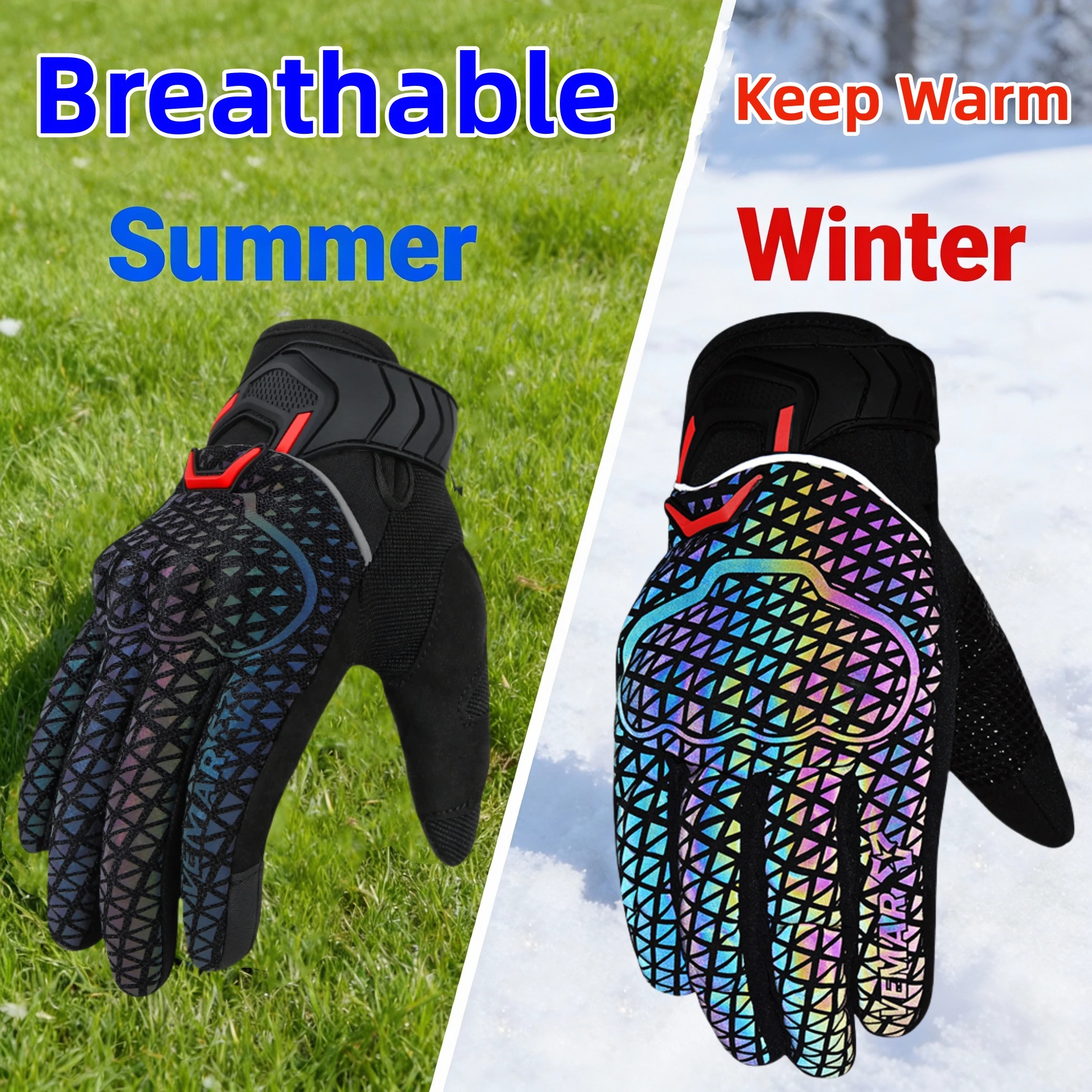 VEMAR Winter Warm Waterproof Windproof Protective Motorcycle Gloves; or Summer Reflection Guantes Moto Luvas For Men Women