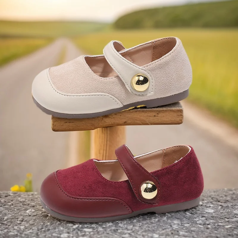 Girls' Boken Shoes New Shallow Mouth Round Toe Mary Jane Shoes Children's Fashionable Flat Bottomed Princess Leather Shoes