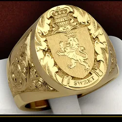 Crown Lion Carving 18k Gold Filled Royal Ring for Men Finger Bands Cool Masculine Trendy Jewelry Accessories Sizes 8,9,13