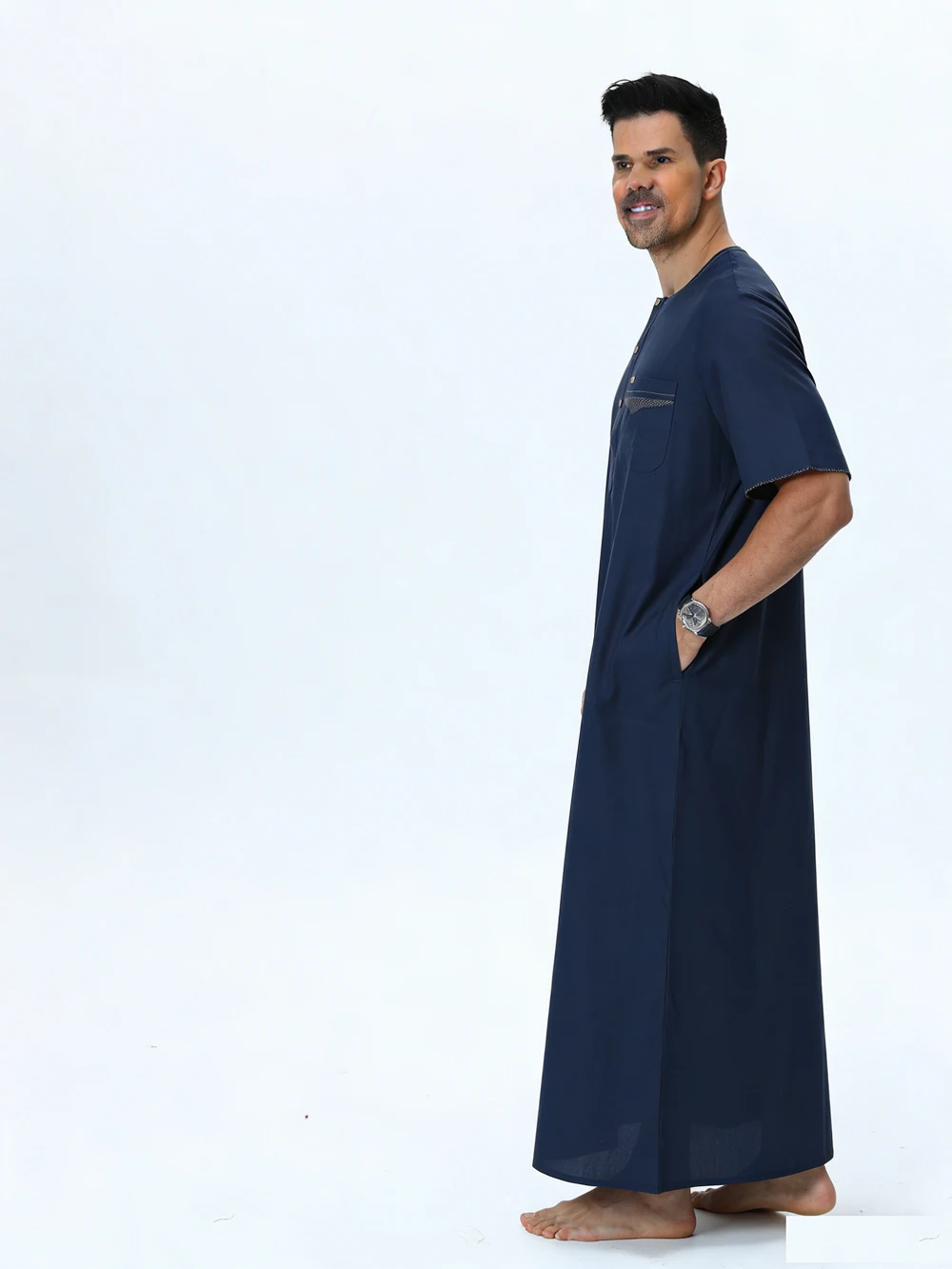 

Saudi Men Robe Short Sleeve Jubba Thobe Muslim Dress Arabia Turkey Caftan Thawb Loose Islam Clothing Daffah Dishdasha Casual