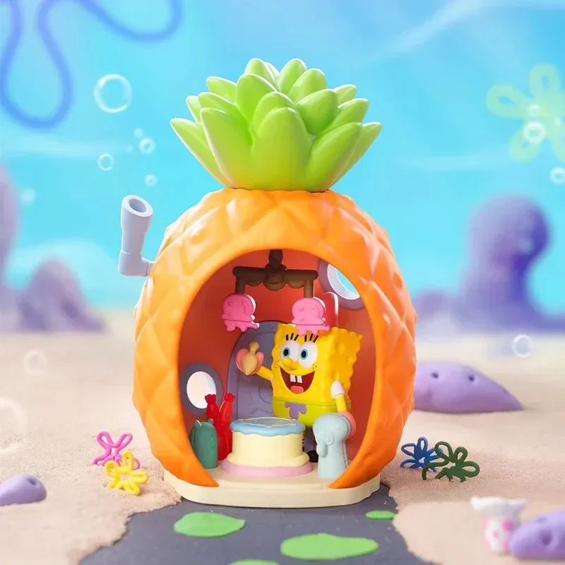 Pop mart bob esponja calças quadradas carnaval aniversário série cena define caixa cega caixa mistério kawaii ornamento estatuetas decoração de casa