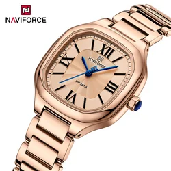 Relógio de quartzo feminino Naviforce, mostrador quadrado, pulseira de aço inoxidável, impermeável, moda, 5042