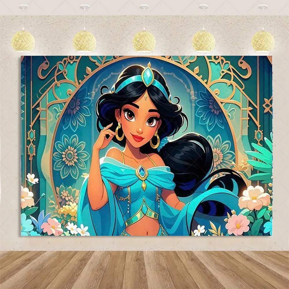 ديزني الياسمين الأميرة التصوير خلفية لوازم الكرتون علاء الدين خلفية راية عيد الفصح حفلة عيد ميلاد الديكور الدعائم