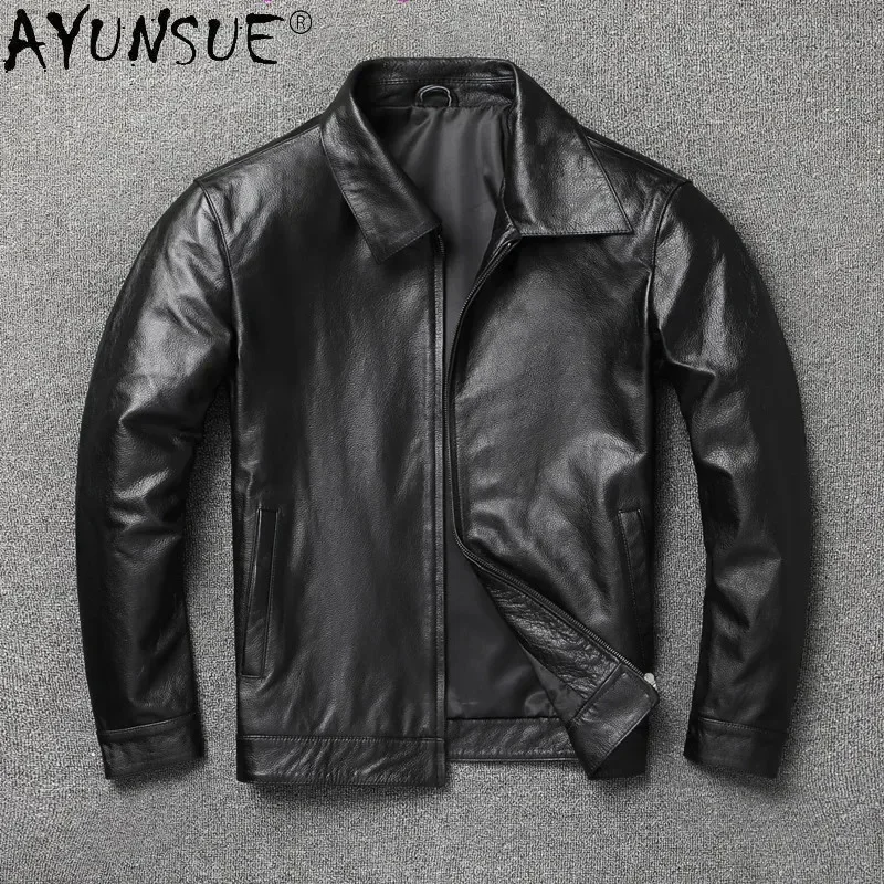 

AYUNSUE Genuine Cow Leather Jacket Men Autumn Winter Calfskin Coat Plus Size Jackets Chaqueta De Los Hombres KJ6647