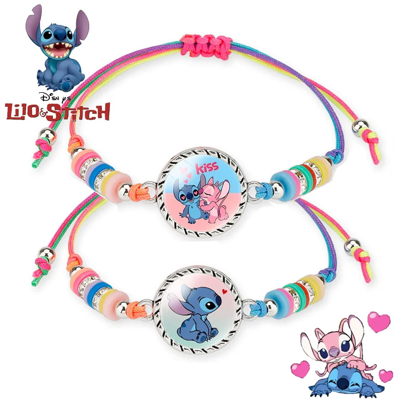 New Disney Anime Stitch bracelet Kawaii Lilo & Stitch Colorful Woven Adjustable Bracelet Cartoon Children Jewelry Kids Gifts