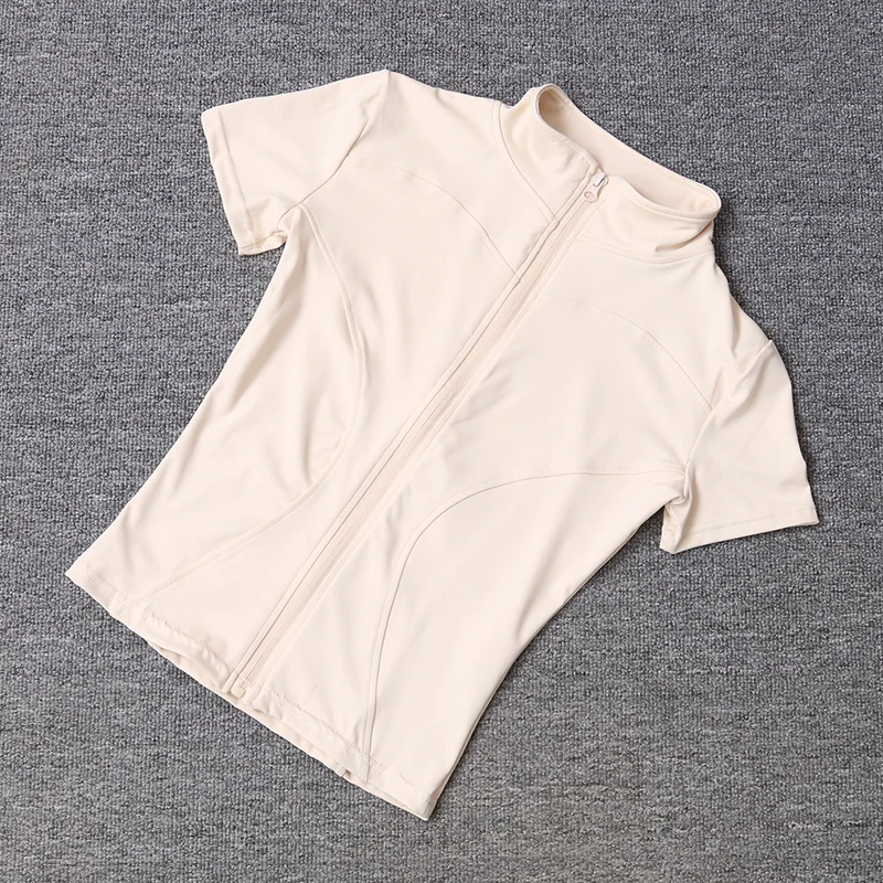 

Women's Summer T-Zipper Fitness Tops New Nude Short-Sleeved for Cycling Outdoor Sports Training Lightweight Breathable Yoga Top