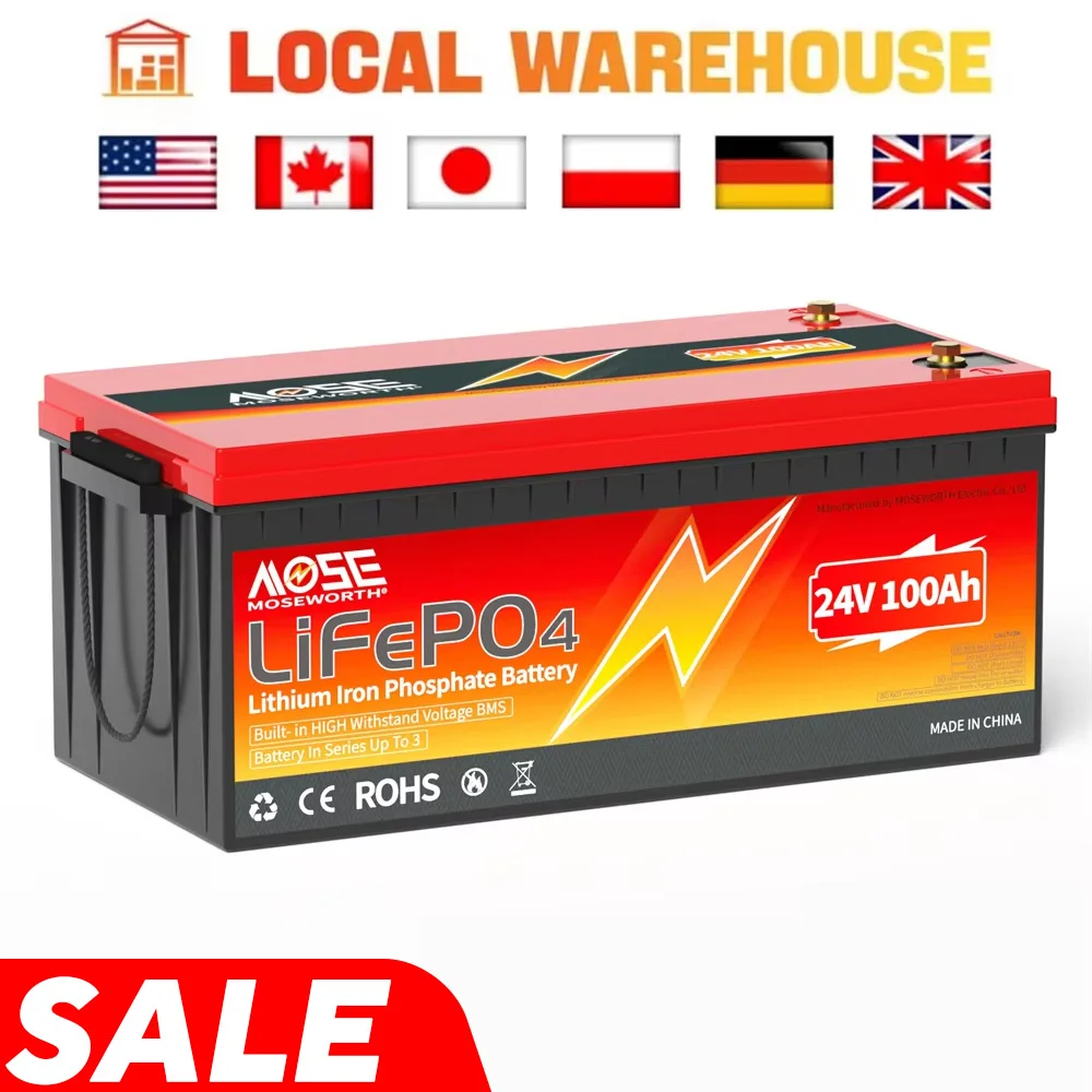 

24V 100Ah LiFePO4 Lithium Iron Phosphate Battery with BMS Fast Charge Portable Powerbank for RV Golf Cart Boat Scooter Caravan