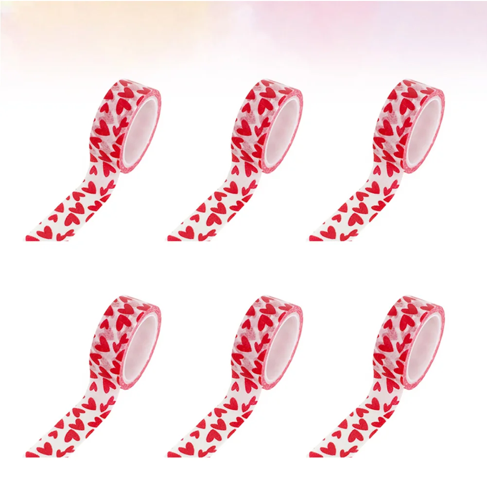 6pcs Heart Pattern Decorative Tape Scrapbooking Diy Craft Gift Wrapping Adhesive For Kids Students Party Diary Sticker Paper