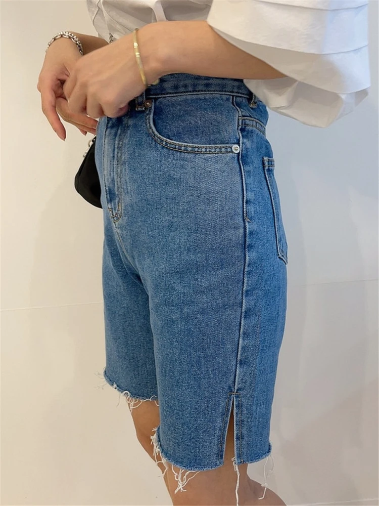 Seoulish Mùa Hè Nóng Quần Short Jean Nữ Cao Cấp Nữ Tua Rua Denim Quần Short Jeans Nửa Quần Femme 2022 Dạo Phố