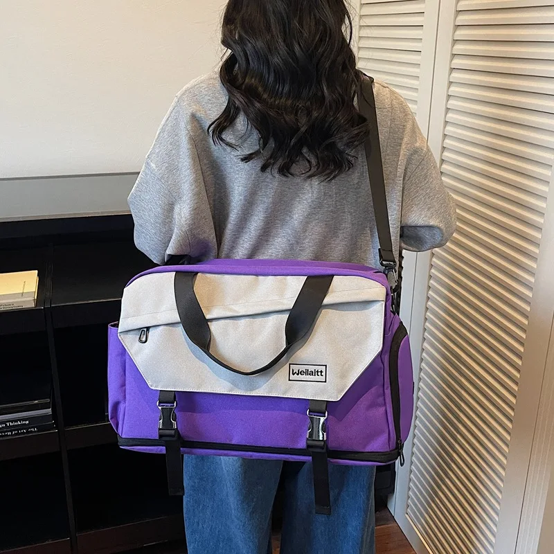 

Expandable Travel Bag Stylish Color Block Lightweight Outdoor Sports Fitness Bag Portable Short Distance Luggage Bag