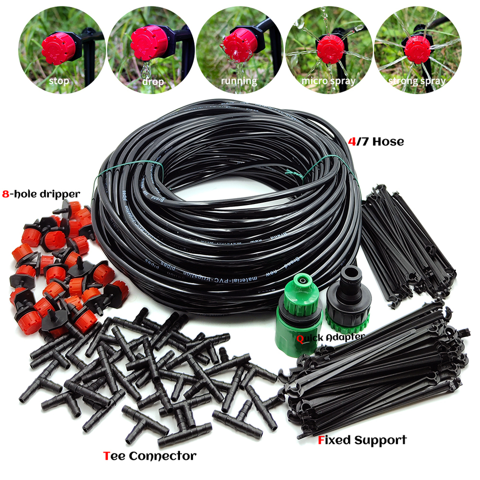  Greenhouse 10M-30M DIY Drip Irrigation System Automatic Watering Garden Hose Micro Drip Watering Kits with Adjustable Drippers 